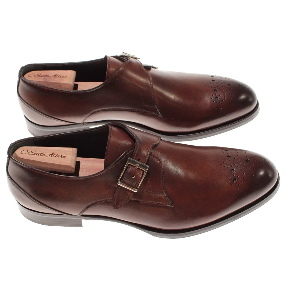 Pastori NWB Single Monk Strap Dress Shoes Size 10.5 US in Brown Leather